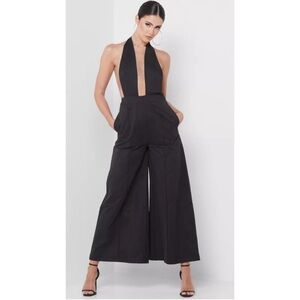 AMYLYNN Atlanta Overall Tie Neck Jumpsuit in Washed Black - S